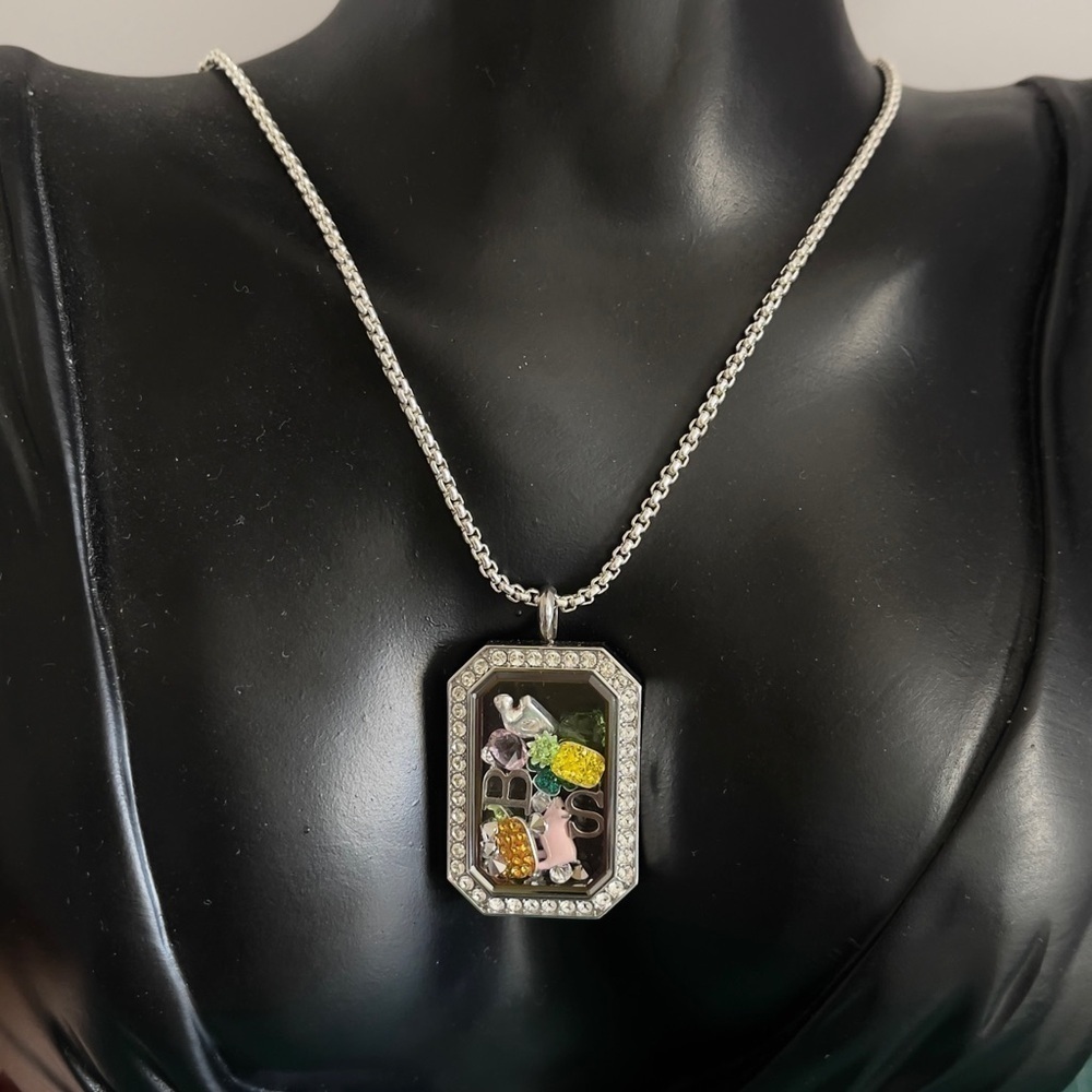 Origami owl locket necklace with many charms